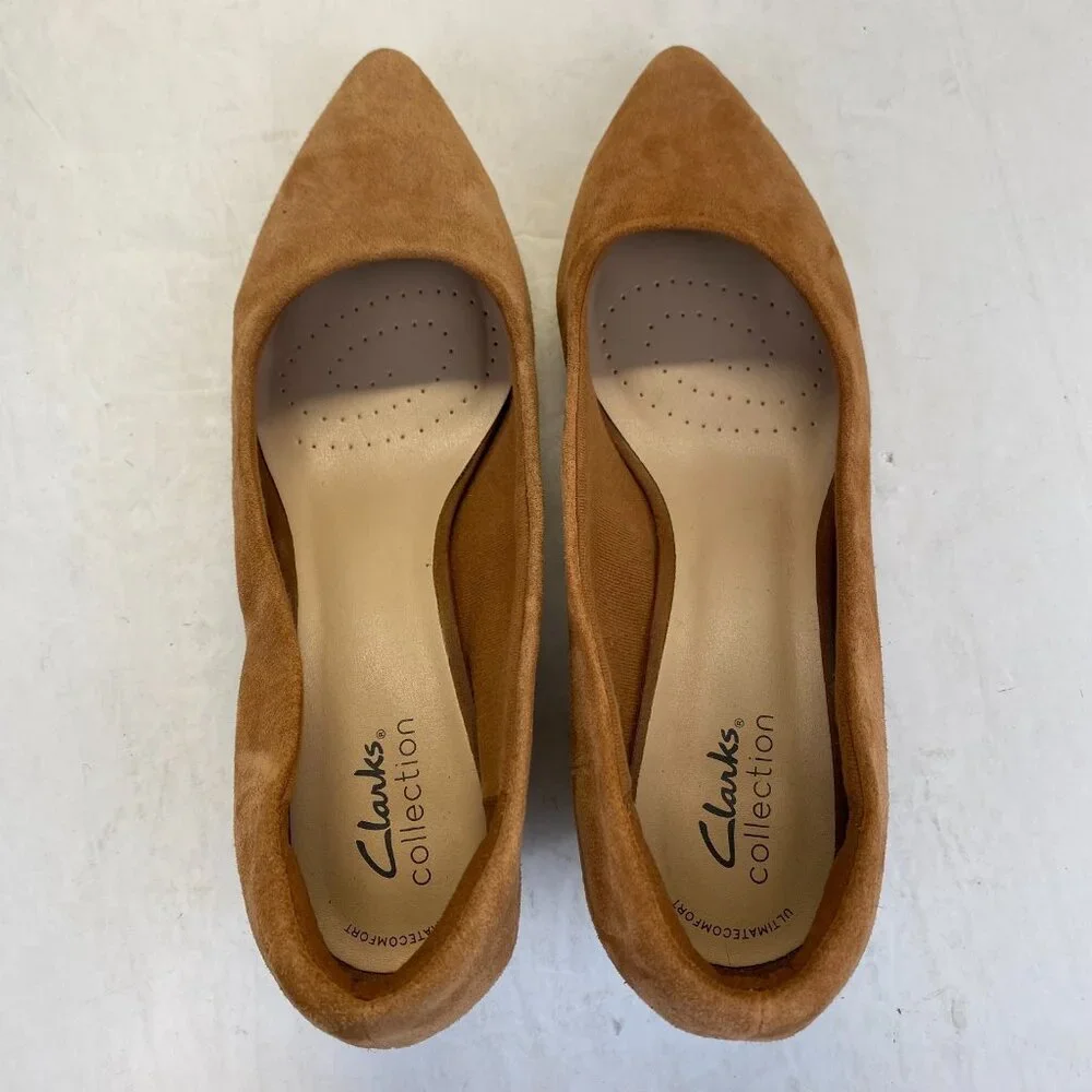 Clarks Women's Teresa Step Dark‎ Tan Suede 261678354070 Heels,Size 9.5M